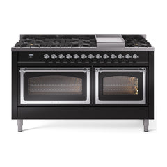 ILVE Nostalgie II Noblesse 60 inch Dual Fuel Range 9 Sealed Burners + Griddle, Triple Glass Door - UN60FNMP - The Home Selection