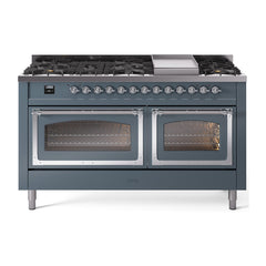 ILVE Nostalgie II Noblesse 60 inch Dual Fuel Range 9 Sealed Burners + Griddle, Triple Glass Door - UN60FNMP - The Home Selection