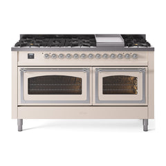 ILVE Nostalgie II Noblesse 60 inch Dual Fuel Range 9 Sealed Burners + Griddle, Triple Glass Door - UN60FNMP - The Home Selection