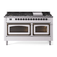 ILVE Nostalgie II Noblesse 60 inch Dual Fuel Range 9 Sealed Burners + Griddle, Triple Glass Door - UN60FNMP - The Home Selection