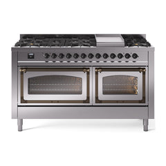 ILVE Nostalgie II Noblesse 60 inch Dual Fuel Range 9 Sealed Burners + Griddle, Triple Glass Door - UN60FNMP - The Home Selection