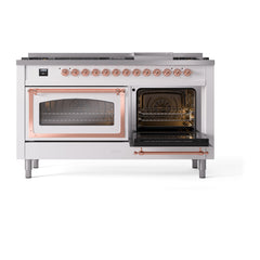 ILVE Nostalgie II Noblesse 60 inch Dual Fuel Range 9 Sealed Burners + Griddle, Triple Glass Door - UN60FNMP - The Home Selection