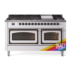 ILVE Nostalgie II Noblesse 60 inch Dual Fuel Range 9 Sealed Burners + Griddle, Triple Glass Door - UN60FNMP - The Home Selection