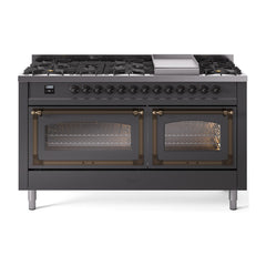 ILVE Nostalgie II Noblesse 60 inch Dual Fuel Range 9 Sealed Burners + Griddle, Triple Glass Door - UN60FNMP - The Home Selection