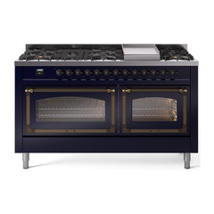 ILVE Nostalgie II Noblesse 60 inch Dual Fuel Range 9 Sealed Burners + Griddle, Triple Glass Door - UN60FNMP - The Home Selection