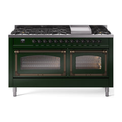 ILVE Nostalgie II Noblesse 60 inch Dual Fuel Range 9 Sealed Burners + Griddle, Triple Glass Door - UN60FNMP - The Home Selection