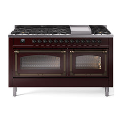 ILVE Nostalgie II Noblesse 60 inch Dual Fuel Range 9 Sealed Burners + Griddle, Triple Glass Door - UN60FNMP - The Home Selection