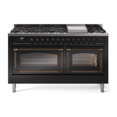 ILVE Nostalgie II Noblesse 60 inch Dual Fuel Range 9 Sealed Burners + Griddle, Triple Glass Door - UN60FNMP - The Home Selection