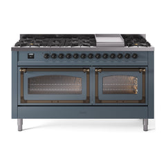 ILVE Nostalgie II Noblesse 60 inch Dual Fuel Range 9 Sealed Burners + Griddle, Triple Glass Door - UN60FNMP - The Home Selection