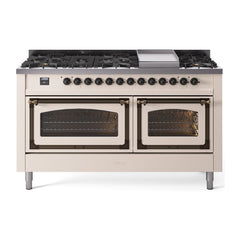 ILVE Nostalgie II Noblesse 60 inch Dual Fuel Range 9 Sealed Burners + Griddle, Triple Glass Door - UN60FNMP - The Home Selection