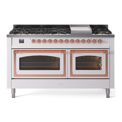 ILVE Nostalgie II Noblesse 60 inch Dual Fuel Range 9 Sealed Burners + Griddle, Triple Glass Door - UN60FNMP - The Home Selection
