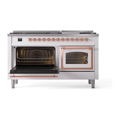 ILVE Nostalgie II Noblesse 60 inch Dual Fuel Range 9 Sealed Burners + Griddle, Triple Glass Door - UN60FNMP - The Home Selection