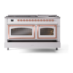 ILVE Nostalgie II Noblesse 60 inch Dual Fuel Range 9 Sealed Burners + Griddle, Triple Glass Door - UN60FNMP - The Home Selection