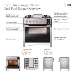 ILVE Panoramagic 36″ Dual Fuel Range with 6 Burners & Griddle - UPM09FDS3SS - The Home Selection