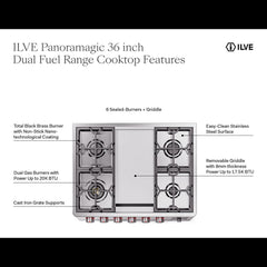 ILVE Panoramagic 36″ Dual Fuel Range with 6 Burners & Griddle - UPM09FDS3SS - The Home Selection