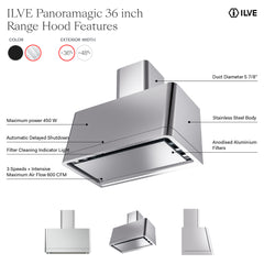 ILVE Panoramagic 36 Inch Wall Mount Range Hood - UAPM90 - The Home Selection