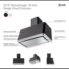ILVE Panoramagic 36 Inch Wall Mount Range Hood - UAPM90 - The Home Selection