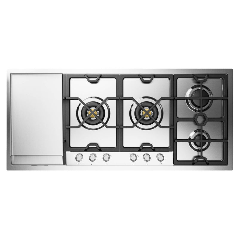 ILVE Panoramagic 48 inch Built-In Cooktop with Total Black Brass Burners in Stainless Steel - UHCPMT125 - The Home Selection