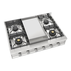 ILVE Professional Plus II 36" Built-In Gas Rangetop with 4 Burners & Griddle – Stainless Steel - UHCP36FSS - The Home Selection