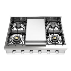 ILVE Professional Plus II 36" Built-In Gas Rangetop with 4 Burners & Griddle – Stainless Steel - UHCP36FSS - The Home Selection