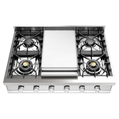 ILVE Professional Plus II 36" Built-In Gas Rangetop with 4 Burners & Griddle – Stainless Steel - UHCP36FSS - The Home Selection