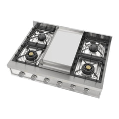 ILVE Professional Plus II 36" Built-In Gas Rangetop with 4 Burners & Griddle – Stainless Steel - UHCP36FSS - The Home Selection