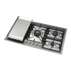 ILVE Professional Plus II 36 inch Built-In Gas Cooktop with Total Black Brass Burners, in Stainless Steel - UHCPT95 - The Home Selection