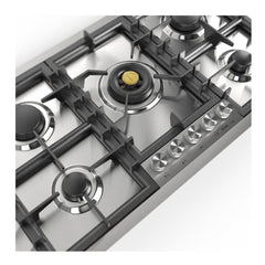 ILVE Professional Plus II 36 inch Built-In Gas Cooktop with Total Black Brass Burners, in Stainless Steel - UHCPT95 - The Home Selection