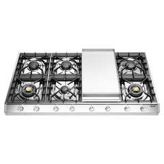ILVE Professional Plus II 48" Built-In Gas Cooktop with 6 Burners & Griddle – Stainless Steel - UHCP1265FSS - The Home Selection