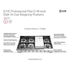 ILVE Professional Plus II 48" Built-In Rangetop with 6 Burners & Griddle – Stainless Steel - UHCP48FSS - The Home Selection