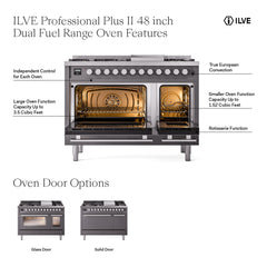 ILVE Professional Plus II 48" Dual Fuel Range 5 Sealed Burners + Griddle + French Top - UP48FS - The Home Selection