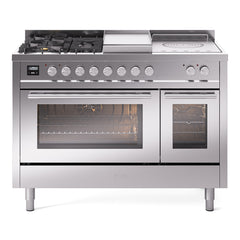 ILVE Professional Plus II 48" Dual Fuel Range 5 Sealed Burners + Griddle + French Top - UP48FS - The Home Selection