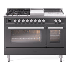ILVE Professional Plus II 48" Dual Fuel Range 5 Sealed Burners + Griddle + French Top - UP48FS - The Home Selection