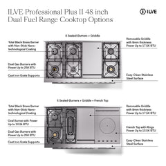 ILVE Professional Plus II 48" Dual Fuel Range 8 Sealed Burners + Griddle - UP48F - The Home Selection
