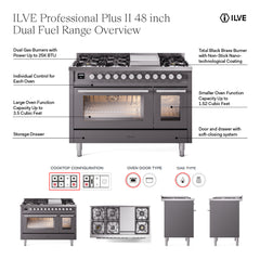 ILVE Professional Plus II 48" Dual Fuel Range 8 Sealed Burners + Griddle - UP48F - The Home Selection