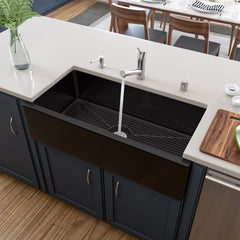 Alfi 36" Reversible Smooth / Fluted Single Bowl Fireclay Farm Sink - Black Gloss