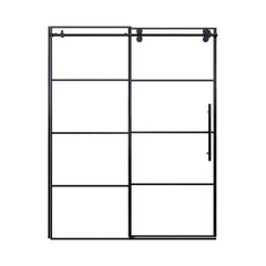 Altair Sankiz 60" W x 76" H Single Sliding Frameless Shower Door in French-Inspired Matte Black Grid with Clear Glass