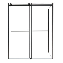 Altair Belizzi 60" W x 76" H By Pass Frameless Exposed Roller Shower Enclosure in Matte Black with Clear Glass