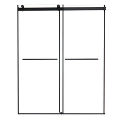 Altair Belizzi 60" W x 76" H By Pass Frameless Exposed Roller Shower Door in Matte Black with Clear Glass