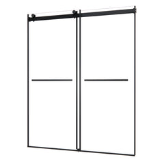 Altair Belizzi 60" W x 76" H By Pass Frameless Exposed Roller Shower Door in Matte Black with Clear Glass
