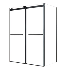Altair Belizzi 56" W x 76" H By Pass Frameless Exposed RollerShower Enclosure in Matte Black with Clear Glass