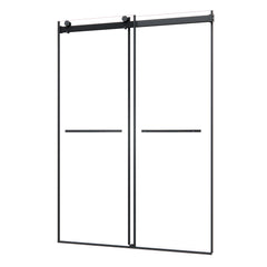 Altair Belizzi 52" W x 76" H By Pass Frameless Exposed Roller Shower Door in Matte Black with Clear Glass