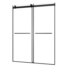 Altair Belizzi 56" W x 76" H By Pass Frameless Exposed Roller Shower Door in Matte Black with Clear Glass
