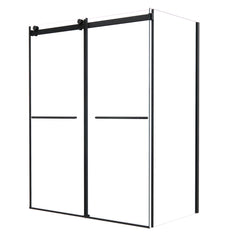 Altair Belizzi 60" W x 76" H By Pass Frameless Exposed Roller Shower Enclosure in Matte Black with Clear Glass