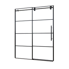 Altair Sankiz 60" W x 76" H Single Sliding Frameless Shower Door in French-Inspired Matte Black Grid with Clear Glass