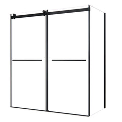 Altair Belizzi 68" W x 76" H By Pass Frameless Exposed Roller Shower Enclosure in Matte Black with Clear Glass