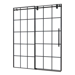 Altair Esense 60" W x 76" H Single Sliding Frameless Shower Door in French-Inspired Matte Black Grid with Clear Glass