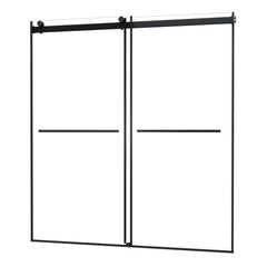Altair Belizzi 68" W x 76" H By Pass Frameless Exposed Roller Shower Door in Matte Black with Clear Glass