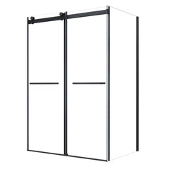 Altair Belizzi 52" W x 76" H By Pass Frameless Exposed RollerShower Enclosure in Matte Black with Clear Glass
