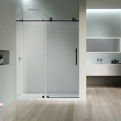 Altair Gareth 60" W x 78" H Single Sliding Frameless Shower Door in Matte Black with Clear Glass